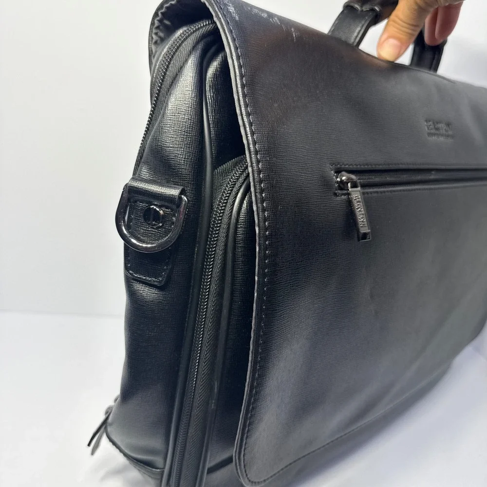 Kenneth Cole Reaction Mens Black Faux Leather Laptop Messenger Bag Briefcase